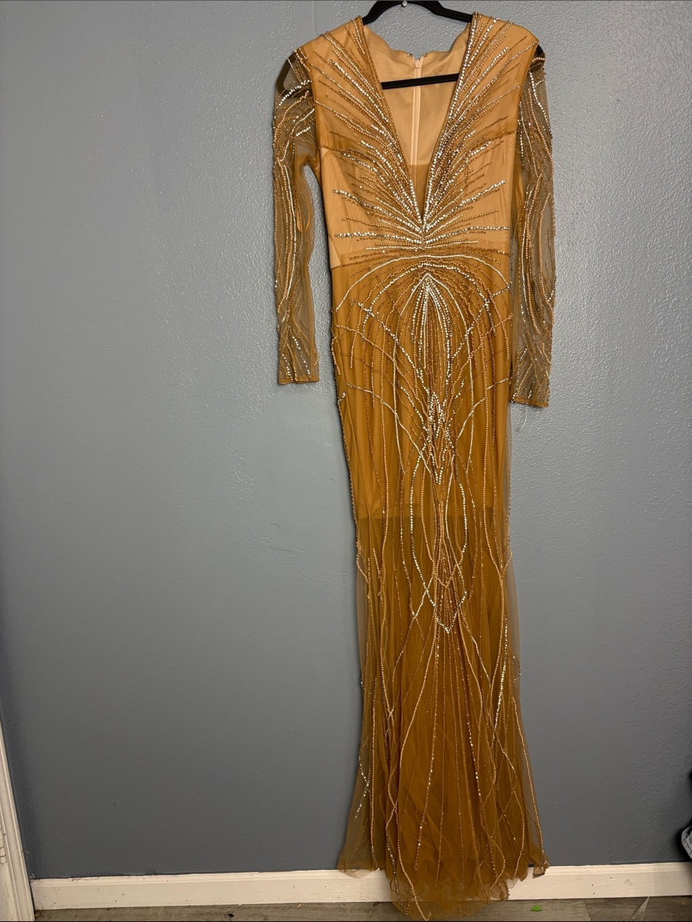 Unknown Elegant Mustard Beaded Evening Gown